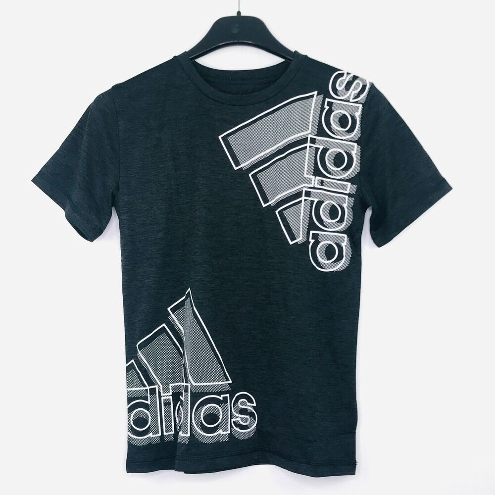 Adidas Boys Medium T-Shirt Gray Logo Graphic Short Sleeve Jersey Tee NWT BN3